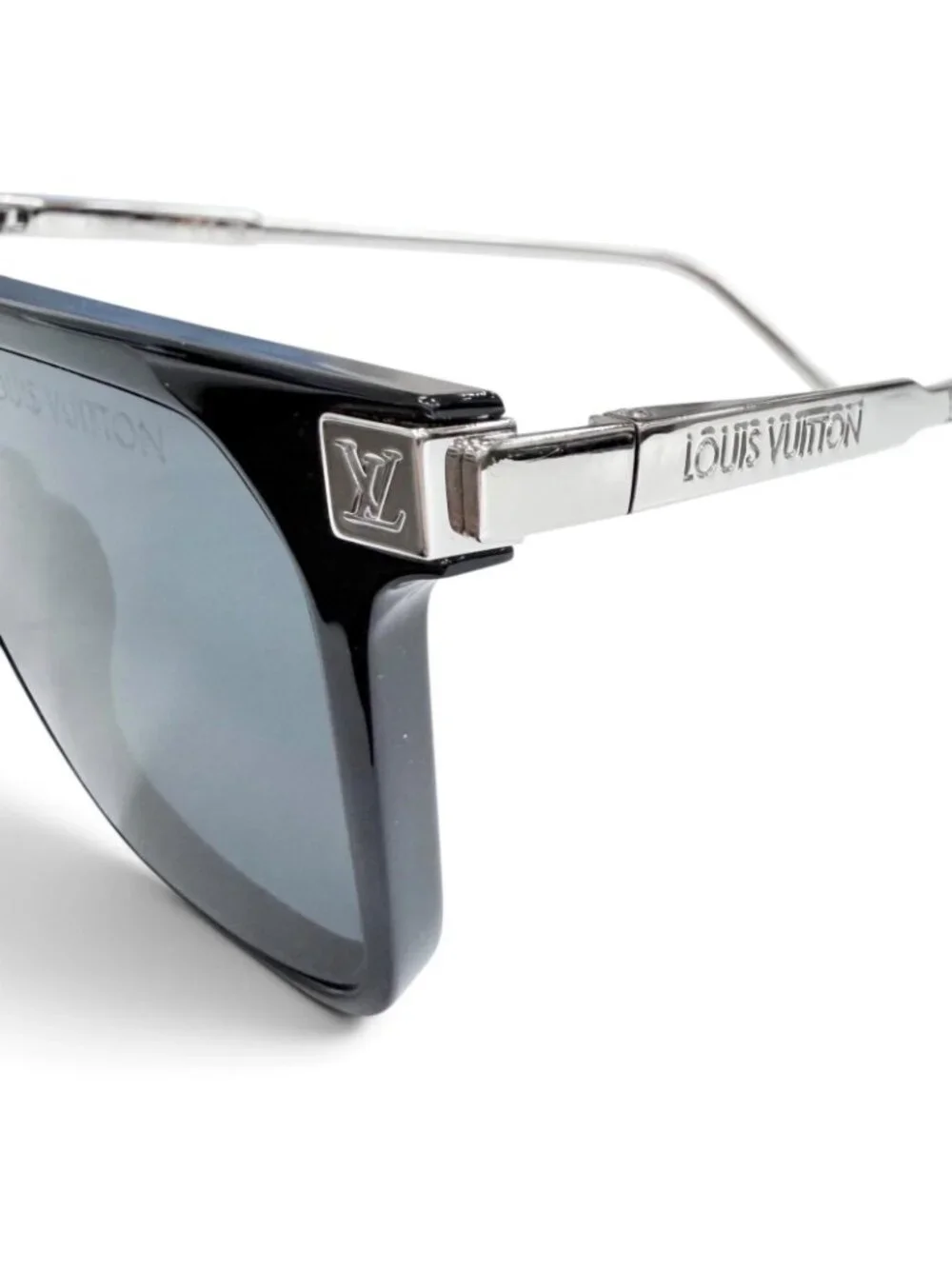 Louis Vuitton LV Rise Square Monogram Sunglasses Black Silver Demo Lens Eyewear